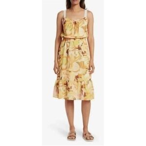Collective Concepts Women's Crochet Strap Tiered Floral Dress in Yellow Multi XL